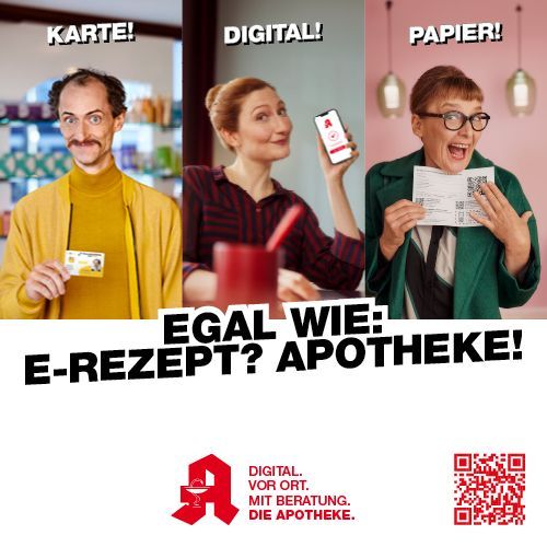 Drei Personen die jeweils, eine Karte, ein Smartphone und einen Zettel zeigen